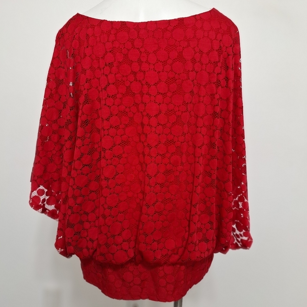 Valerie Stevens Romantic Feminine Red Lace Statement Wide Sleeve Blouse Size 2X - Picture 3 of 10